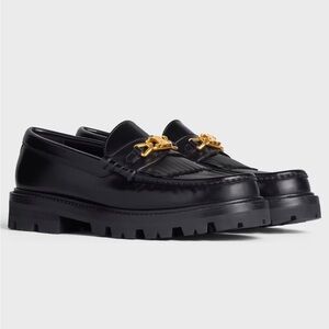 CELINE MARGARET LOAFER BLACK WITH TRIOMPHE CHAIN IN POLISHED BULL